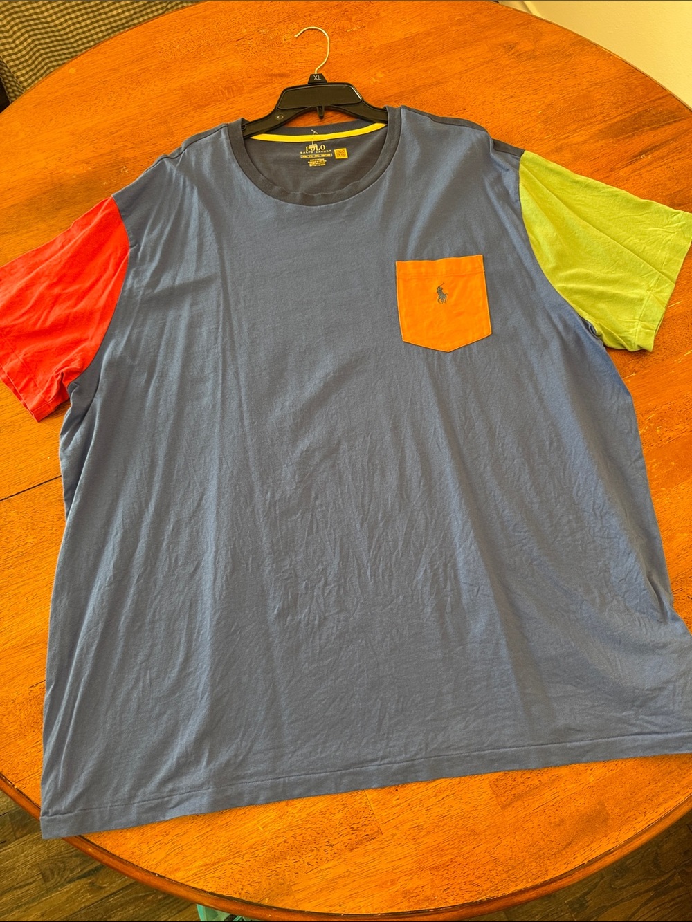 Polo by Ralph Lauren Blue Colorblock Short Sleeve Tee with Orange Pocket xxl